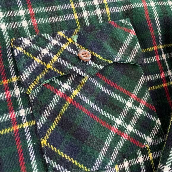 Vintage 70s JC Penney Green Plaid Flannel Button Up Shirt M - Picture 3 of 5